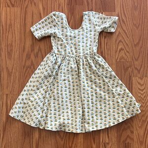 Girls' Cream Dress with Yellow Floral Print - Casual Twirl Dress